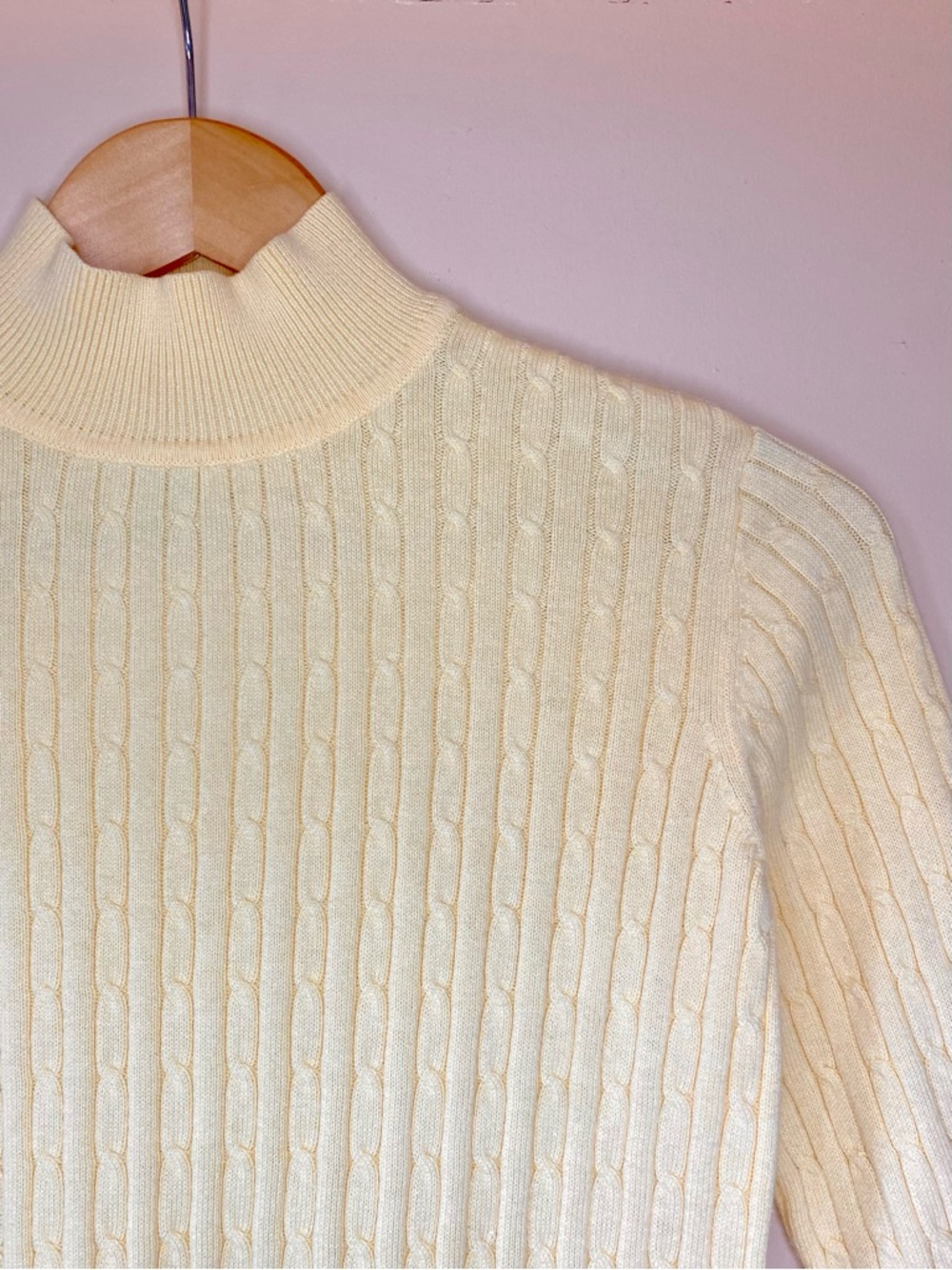 Classic Elements Butter Yellow Cable Knit Mock Neck Sweater, Soft, Cozy, Size S - Picture 2 of 12